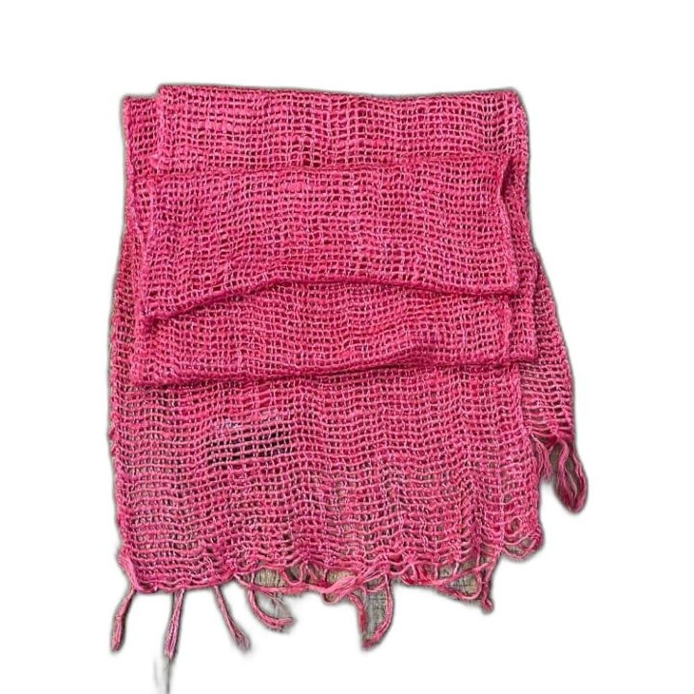Yak Mountain Looms 100% Silk Scarf Pink Open Weave with Fringe Ends